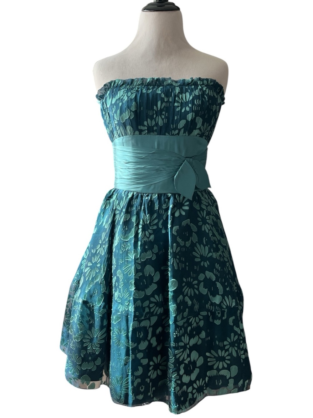 BETSEY JOHNSON Evening vintage silk blend blue/green floral strapless dress sz 4